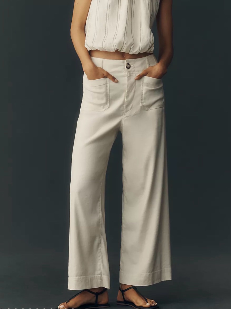 Anthropologie Maeve Ivory High-Rise Wide-Leg Pants With Front Patch Pockets